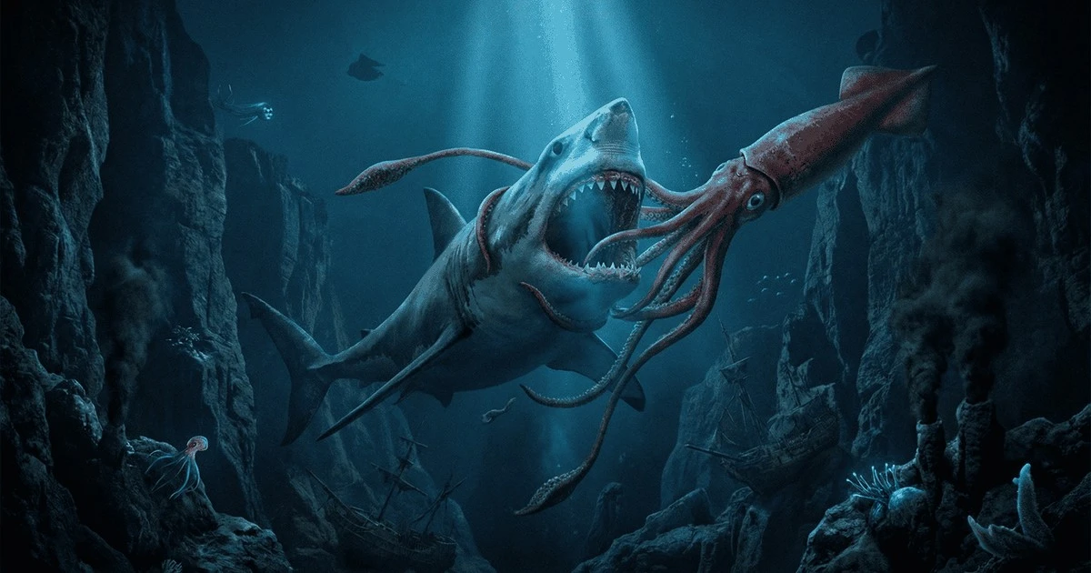 Megalodon kontra Kraken: kto wygrałby w głębinach, gdzie zęby kruszą się na miękkiej skórze?